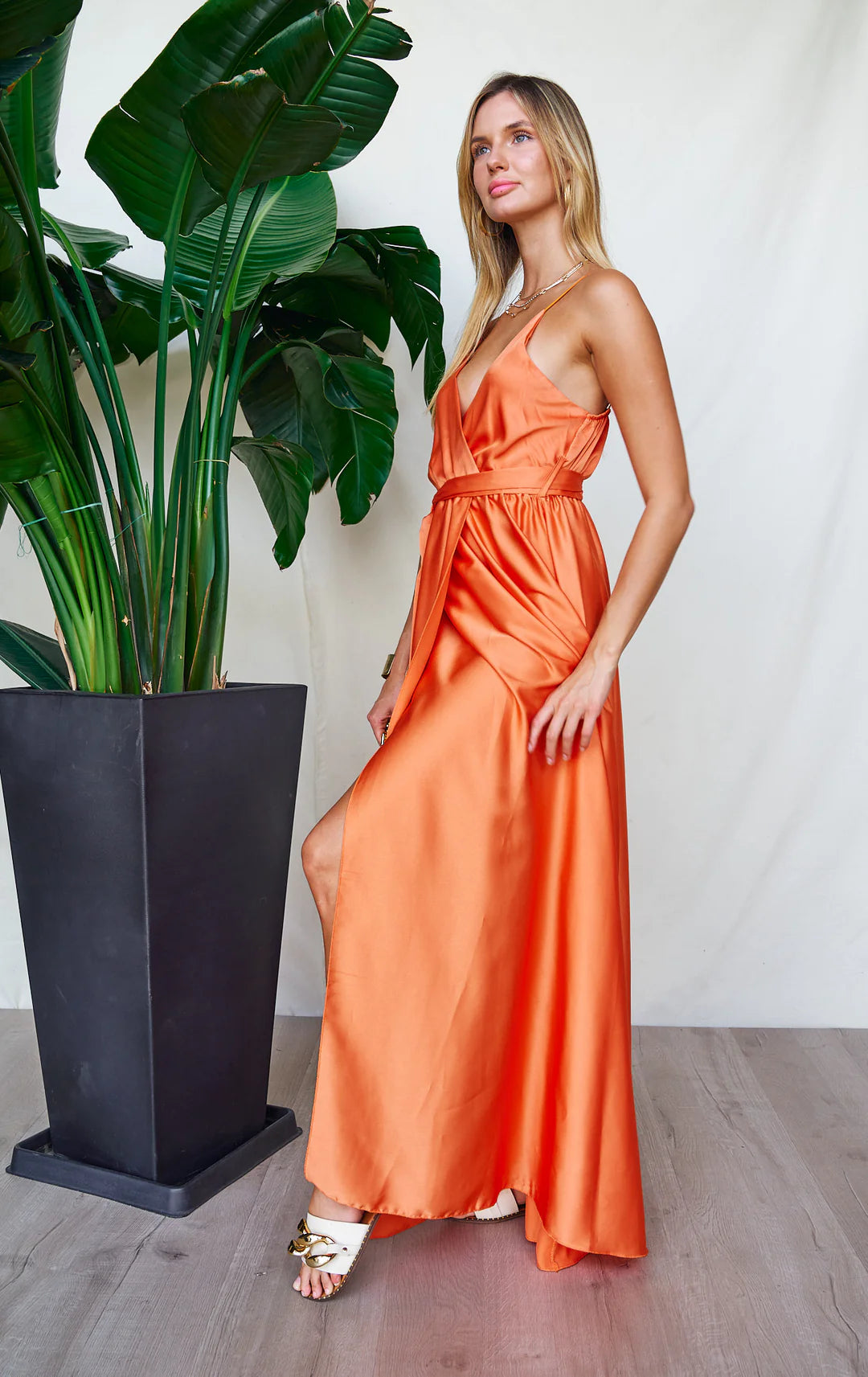 SATIN FRONT SLIT MAXI DRESS