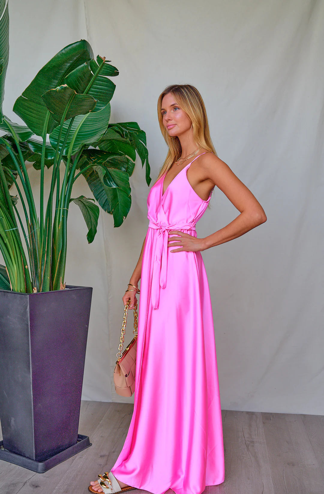 SATIN FRONT SLIT MAXI DRESS