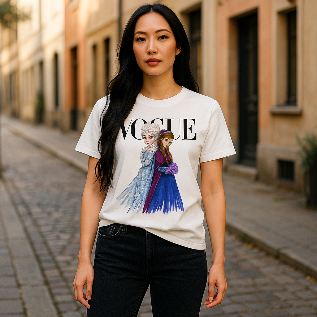Vogue Princesa Elsa and Anna Disney Princess Woman T-shirt