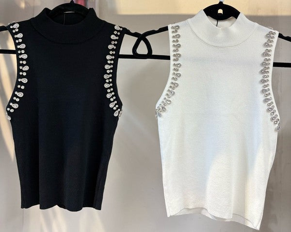 SLEEVELESS RHINESTONE TANK TOP