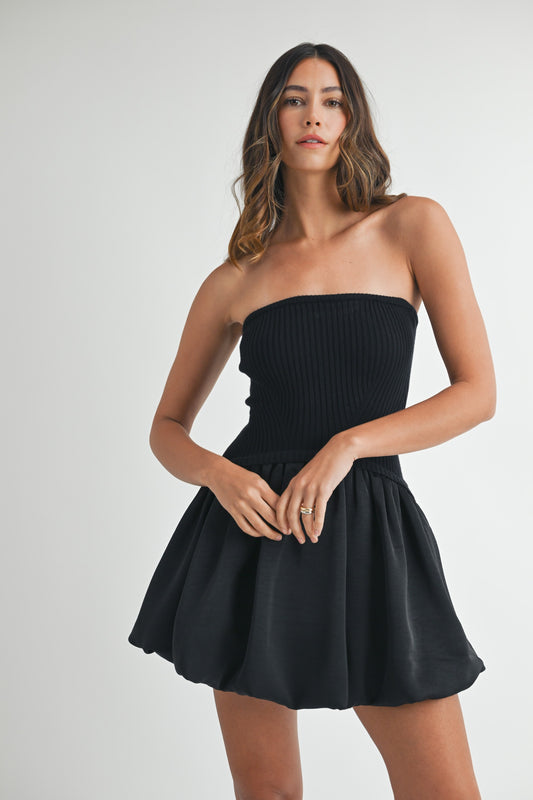 Ribbed Sweater Combination Balloon Tube Mini Dress - Revolucion Boutique and More