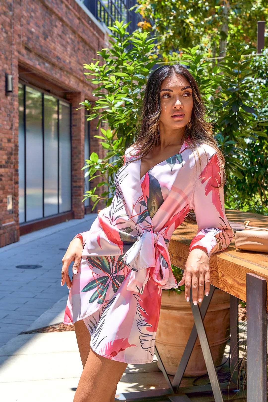 TROPICAL PRINTED WRAPAROUND DRESS