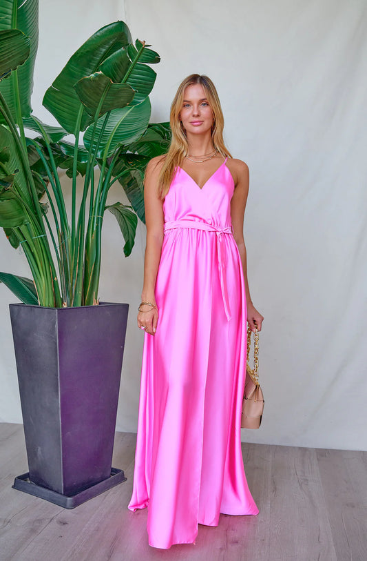 SATIN FRONT SLIT MAXI DRESS