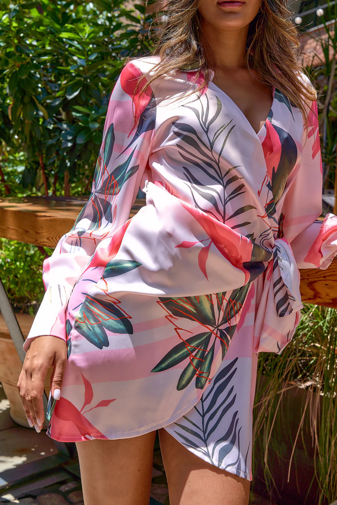 TROPICAL PRINTED WRAPAROUND DRESS
