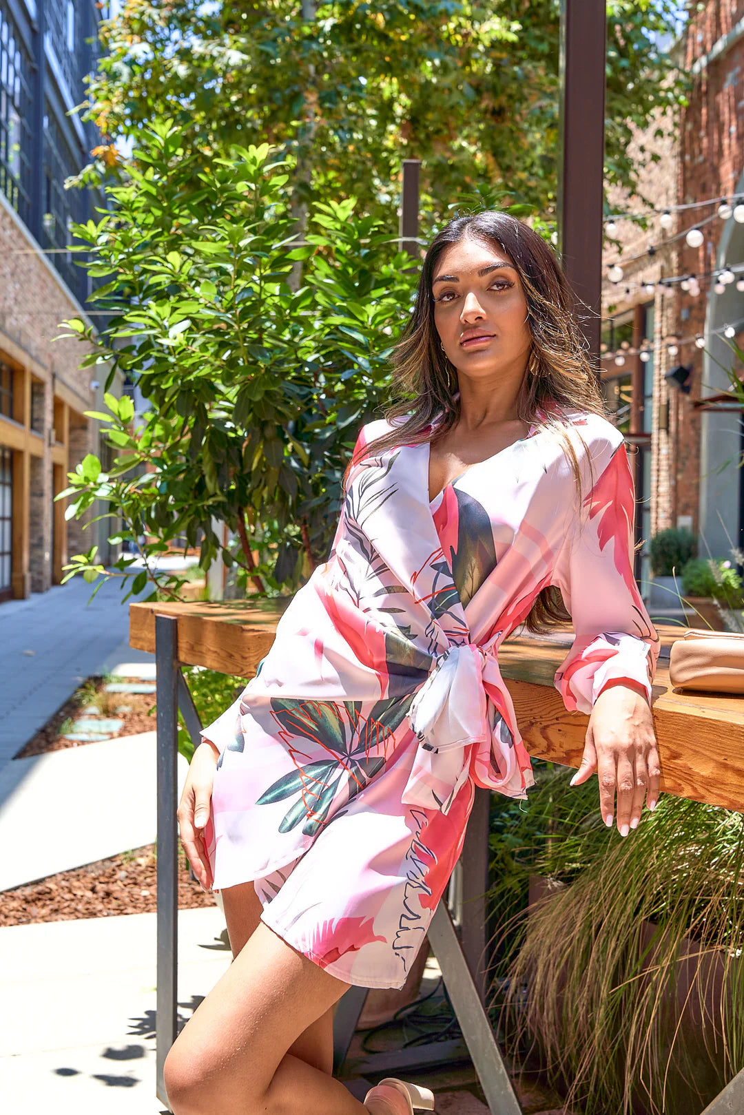 TROPICAL PRINTED WRAPAROUND DRESS